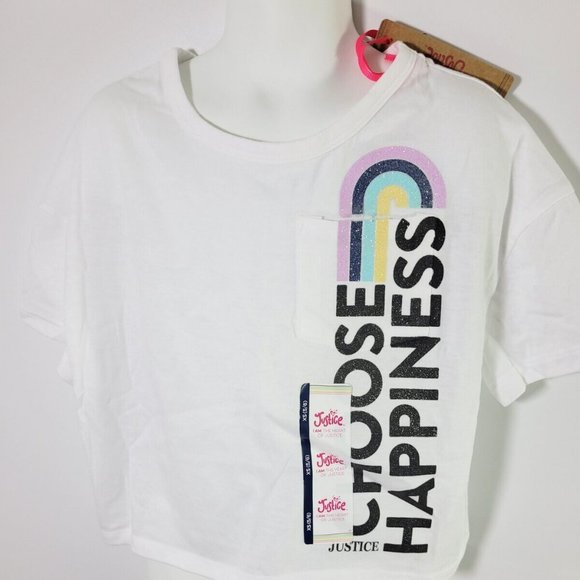 Justice Girls Glitter Tank T-Shirt Short Sleeve Pocket Front Size S (7-8) New - Picture 1 of 4